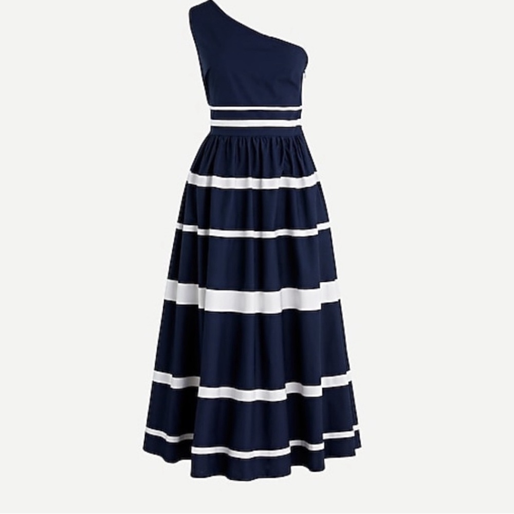 Jcrew One-shouldered maxi dress in cotton poplin with ribbon stripes